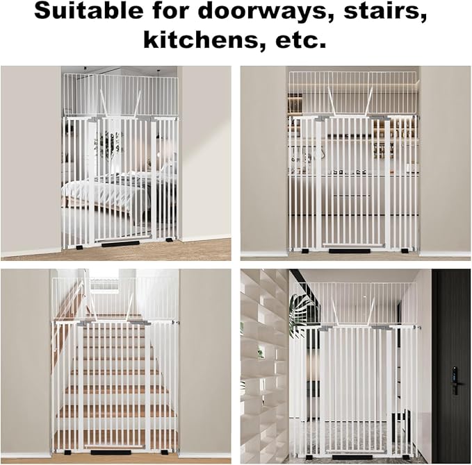 68" Extra Tall Cat Gate, Fits 30.5"-47.5" Wide Opening with 2.75" and 5.5" and 8.25" Extension Kits, Extra Narrow Gap, No Drilling Pressure Mount Auto Close Safety Gate, White