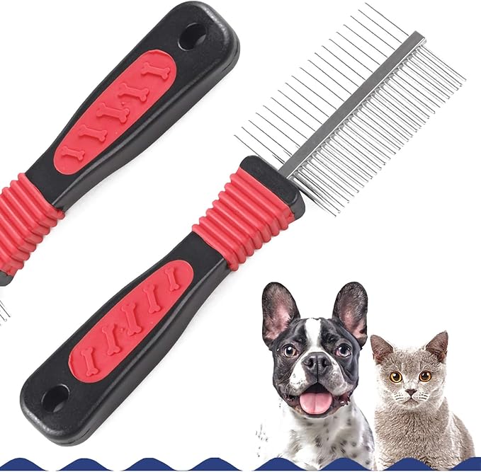 Metal Dog Combs for Grooming Shedding Dematting Stainless Wide Tooth for Long and Short Hair Deshedding Tools Greyhound Siberian Husky Gifts Hair Brush Small and Large Dogs Cats Undercoat Supplies