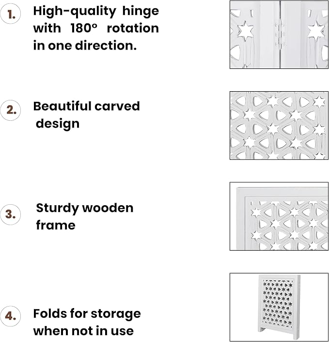 Decorative Wooden Pet Gate, Dog Fence, Cat Gate, Foldable, Adjustable, Portable, Extra-Wide, Wooden Dog Barrier, Free-Standing Puppy Gate 3 Panels for Indoor, Doorways, Stairs-24x54 Inch White Antique