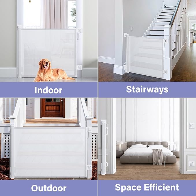 Retractable Baby Gates No Drilling, PRObebi Retractable Dog Gate for The House Extends to 54" Wide 33" Tall, Gates for Baby Indoor, Stair Gate for Outdoor, Staris, Hallways, Doorways, Deck, Porch