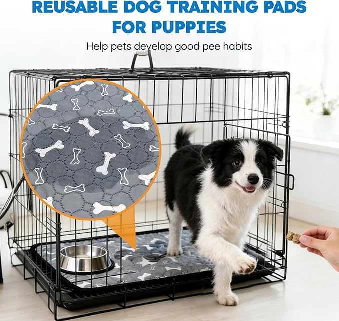 2 Pack Washable Pee Pads for Dogs, Absorbent Reusable Puppy Training Pads, Leakproof, Non-Slip, Waterproof Cat Doggie Pad Pet Potty Mat for Indoor&Outdoor, Whelping, Crate, Gray 28"x40"