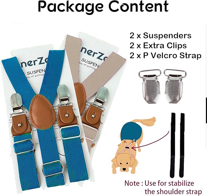 2 Pieces Dog Diaper Suspenders, for Dog Diaper Female and Belly Band for Male (Medium/Large, Blue&Beige)