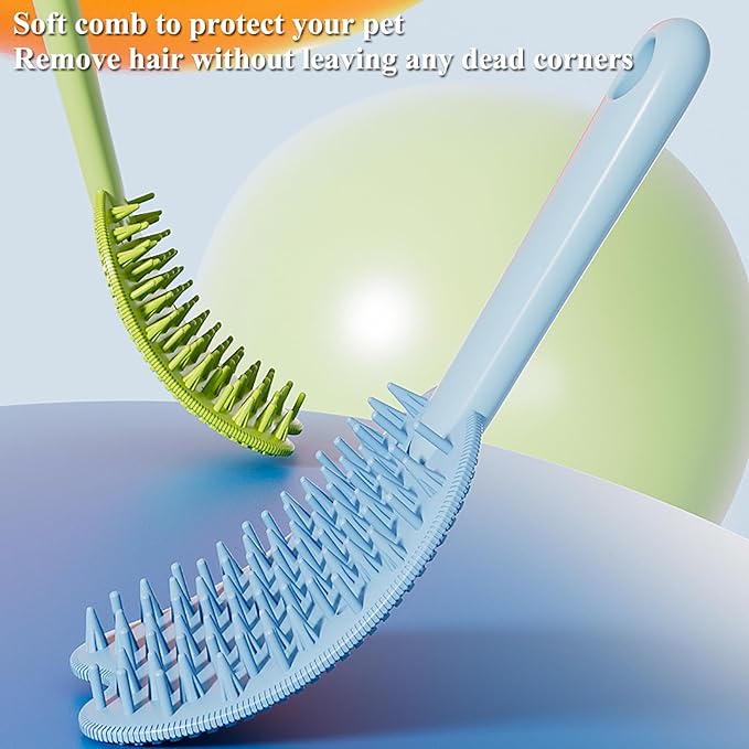 Cat Brush for Shedding Dog Brush Hair Cleaning Comb Bath Massage Tool for Shedding & Grooming, Remove Loose Hair, Cat Shape, Silicone Bristles (Green)
