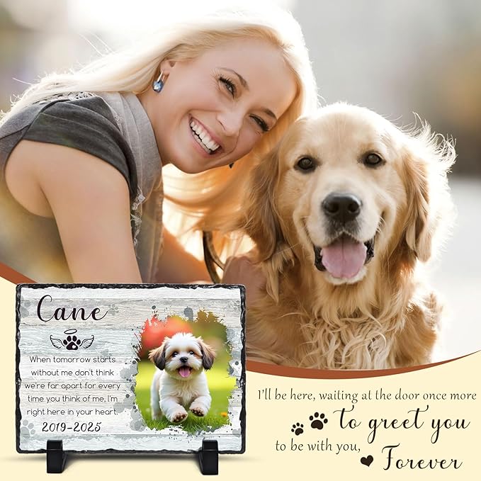 Ship Next Day, Customized Pet Memorial Stones for Dogs Cats Memorial Gifts for Loss of Dog Death Sympathy Gift with Photo Picture Name Date Personalized Pet Frame