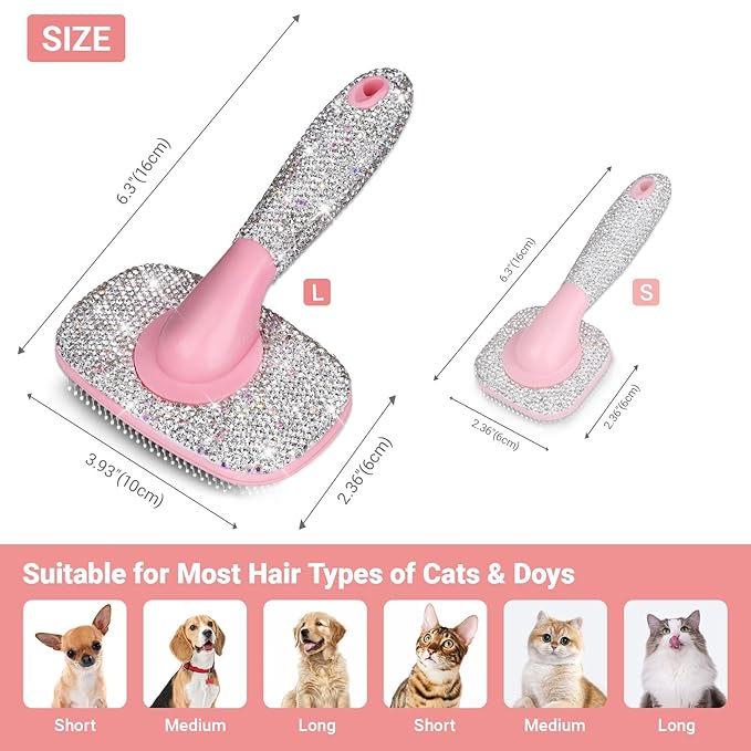 Pet Grooming Brush with Ceramic Clay Craft & Diamond-Embedded Design - Washable, 360° Rotating Head for Dogs/Cats.Large 16x10cm