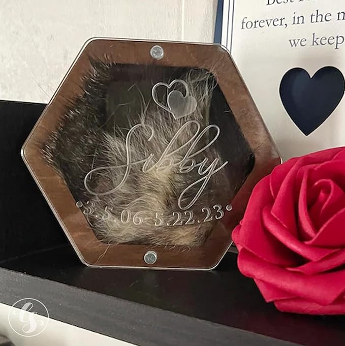 Personalized Pet Hair Keepsake Box for Dog and Cat Fur - Engraved Wood Memorial Box - Unique Customized Gift for Loss of Furry Friend Wooden (Dark Diamand Clear Lid)