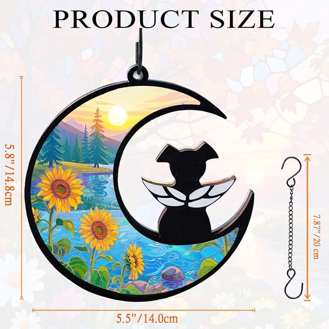 Dog Angel Memorial Suncatcher with Rainbow Bridge Poem Card, Pet Sympathy Gifts for Loss of Dog, Sunflowers