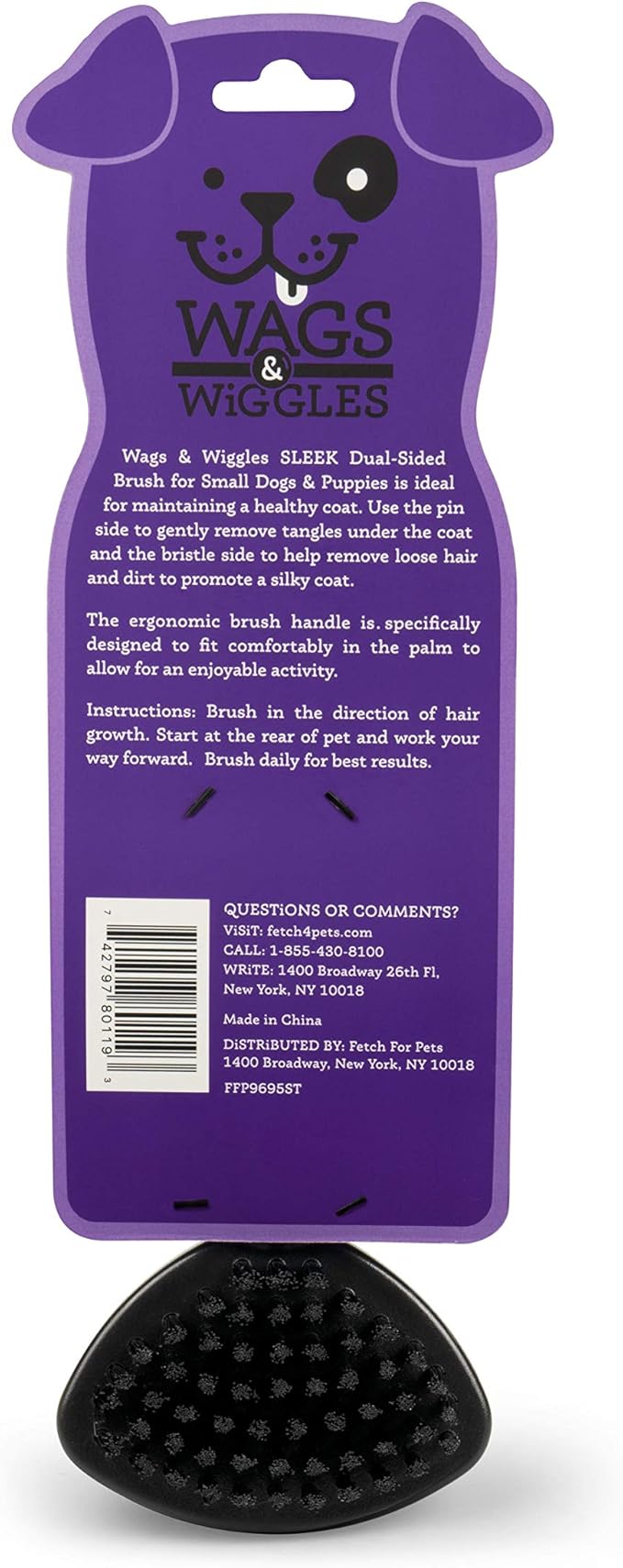 Wags & Wiggles Two-Sided Brush for Small and Long-Haired Dogs | 2-in-1 Bristle and Straight Pin Grooming Supplies for All Dogs