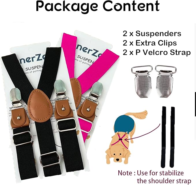 2 Pieces Dog Diaper Suspenders Escape Proof, Adjustable Belly Band for Male Dogs and Diaper Holder for Female Dogs in Heat, Washable & Reusable with 3 Clips(Navy Blue&Pink,M/L)