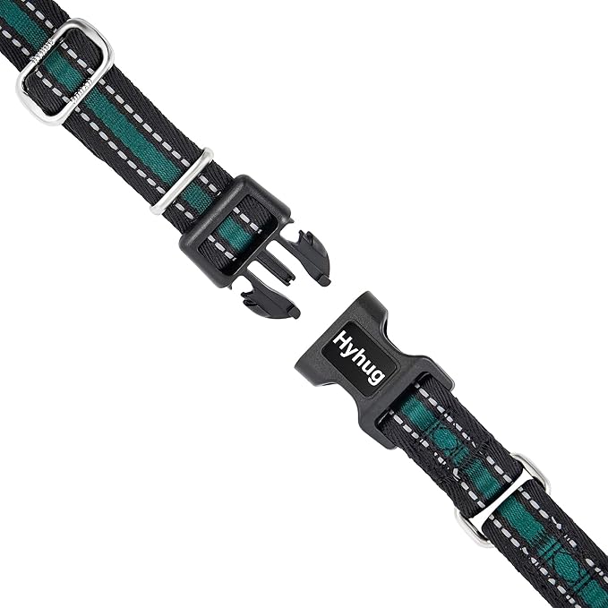 Hyhug Reflective Martingale Dog Collar with Buckle: Escape-Proof, No Slip Heavy Duty Nylon, Colorfast Adjustable Pet Supplies for Medium Breeds (Reflective Green, Medium)