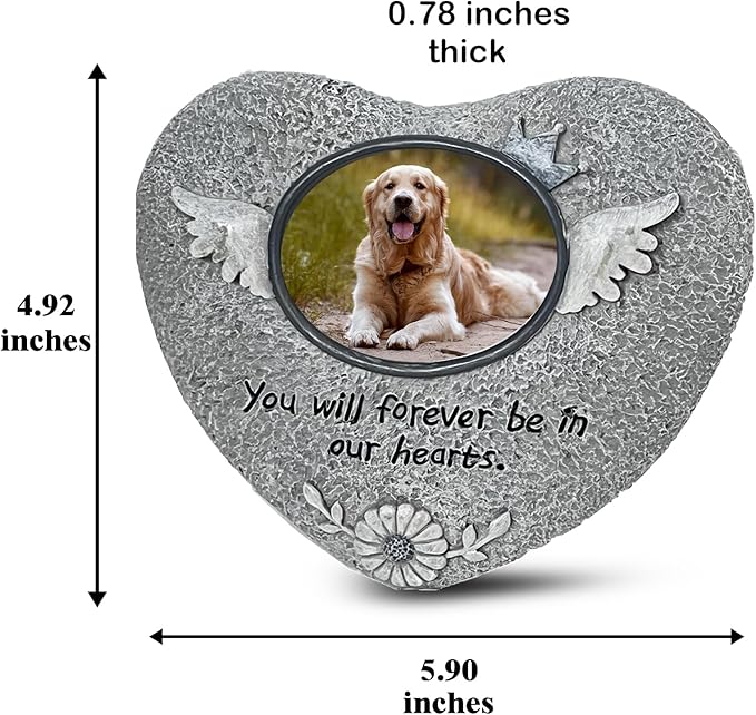 Pet Memorial Stones for Dog or Cats,Loss of Dog Sympathy Gift Indoor Display,Pet Grave Markers Dog Bereavement Gifts Outdoor Tombstone Heart Shaped Carve "You will forever be in our heart"