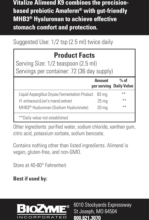Vitalize Alimend K9 - Dog Upset Stomach Relief for Nausea, Vomiting & Diarrhea - 6 Oz