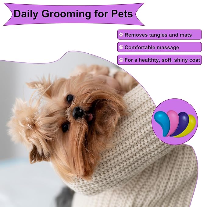 Gentle Grooming Puppy Brush with Gift Box , Fit for Small Dog , Yorkie, Shih Tzu, Maltipoo, Maltese and Pomeranian ,Toy Poodle Accessories, Soft Bristle (Electroplating Purple)