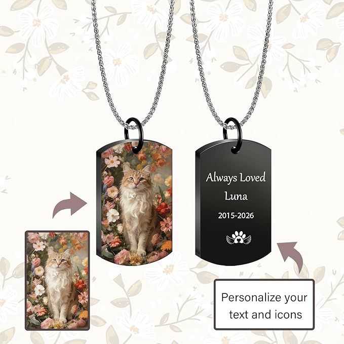 QYH Personalized Dog Ashes Necklace – Custom Pet Ashes Necklace with Photo Text, Keepsake for Dog Loss (Black-UV-2)