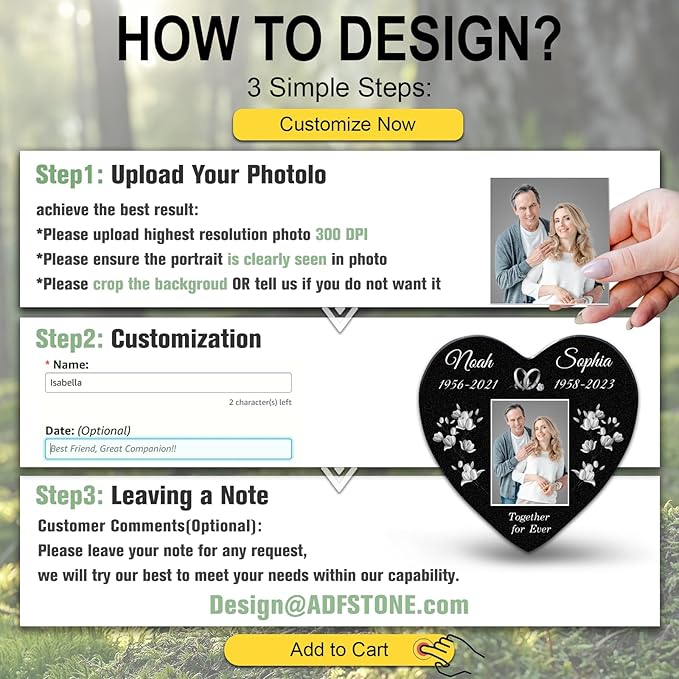 ADFSTONE Grave Markers for Cemetery for Humans- Flat Headstones for Graves, Granite Memorial Plaques Personalized, Head Stones Monuments for People, Picture Memory Plaques for Loved Ones Lost