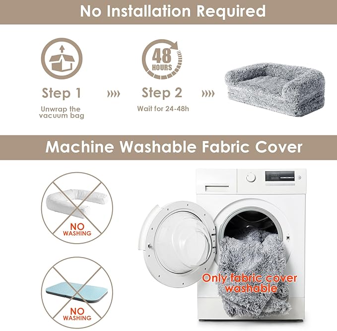 EHEYCIGA Foldable XL Dog Bed, 46"x34"x6.5" Faux Fur Fluffy Pet Couch Bed for Large Dogs, Orthopedic Calming Memory Foam Big Pet Bed, Washable Soft Pet Sofa Bed with Non-Slip Bottom, Grey