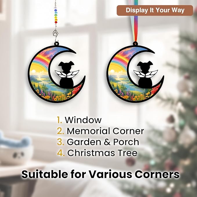 Personalized Dog Memorial Gifts for Loss of Dog, Pet Sympathy Suncatcher, Rainbow Bridge Dog Remembrance Gift, Dog Passing Away Ornament for Window Hanging (Rainbow River)
