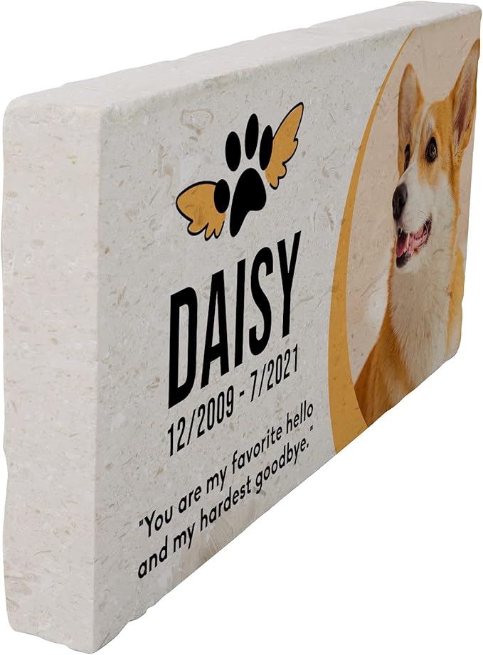 Personalized Pet Memorial Stone, 6x12 Custom Limestone Pet Grave Markers as Keepsake or Pet Remembrance, Thoughtful Pet Loss Gifts for Bereaved Pet Owners, Personalized Memorial Gifts (Daisy)