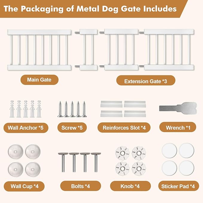 Dog Gate - 14" Tall Puppy Safety Pet Gates Easy to Step Over, Short Dog Gates,16.5"-44" Adjustable Extra Wide, Metal Doggy Door for Passageway Stairs Kitchen Bedroom Indoor, Pressure Mounted