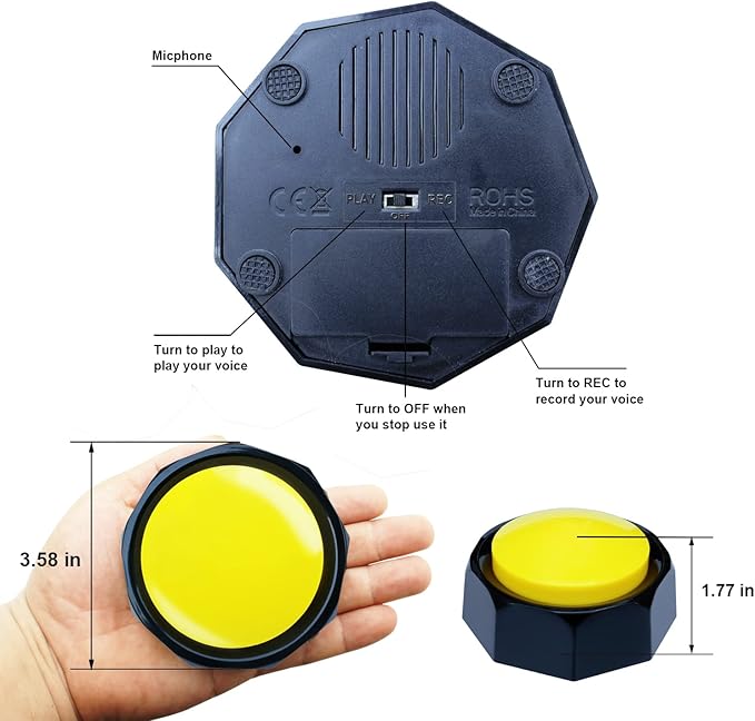 Recordable Button, Dog Training Buttons for Communication, Game Buzzers, Talking Button, Upgraded Version 30 Second Custom Recordable, Easy Button, Material Safety