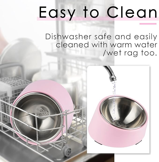 SuperDesign Mess Free 15° Slanted Bowl for Dogs and Cats, Tilted Angle Bulldog Bowl Dog Feeder, Non-Skid & Non-Spill, Easier to Reach Food L/2 Cup Pink