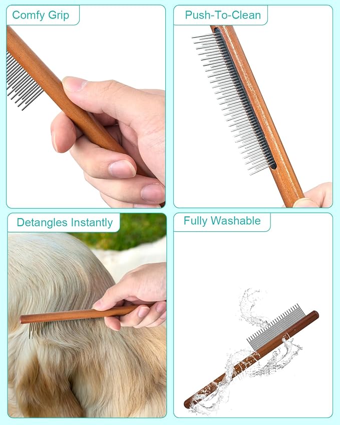 Dog Slicker Brush for Grooming & Shedding, Cat Brush for Short or Medium-Haired Dogs with an Air-Cushion Design and Coated Tips, Suitable for Removing Loose Hair, Tangles, and Knots.