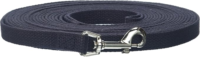 Cotton Dog Training Lead, 30ft, Black, Soft Woven Dog Training Leash for Obedience, Recall, and Control Training