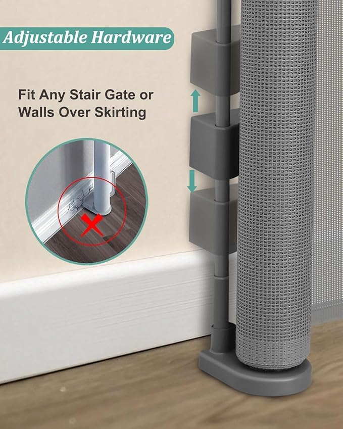 50 inch Retractable Baby Gates 42 inch Tall, Retractable Gate with Reinforced Strip Design to Prevent Crawling Through, Retractable Dog Gate for Stairs, Doorways, Hallways