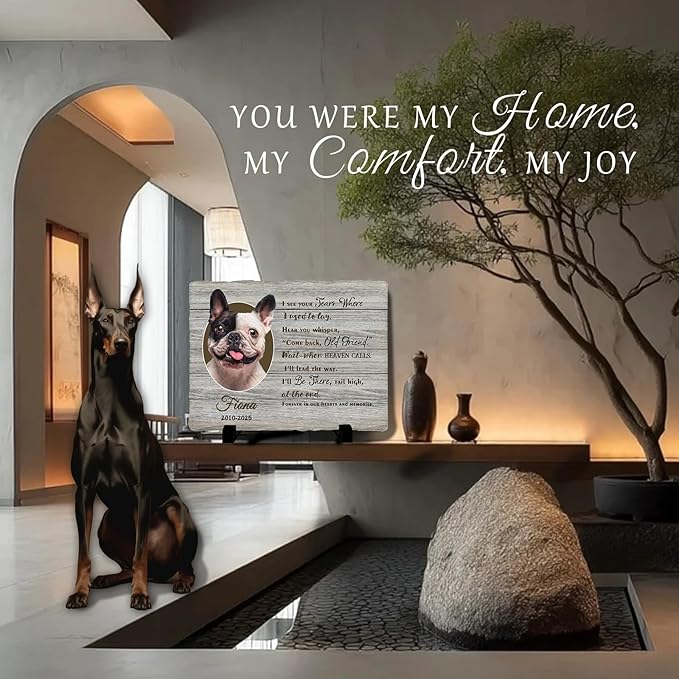 Personalized Pet Memorial Stone, Custom Dog Memorial Gifts for Loss of Dog with Photo Name Date, Dog Remembrance Gift, Loss of Dog Sympathy Gift for Dog Cat Lovers (Quote 17)