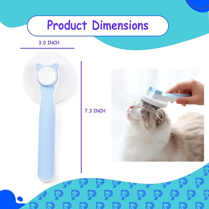 Self-Cleaning Cat and Dog Grooming Brush - Fur Removal, Gentle on Skin. Ergonomic Design with Stainless Steel Bristles. Suitable for All Coat Types - Durable, Long-Lasting Pet Brush (Blue)