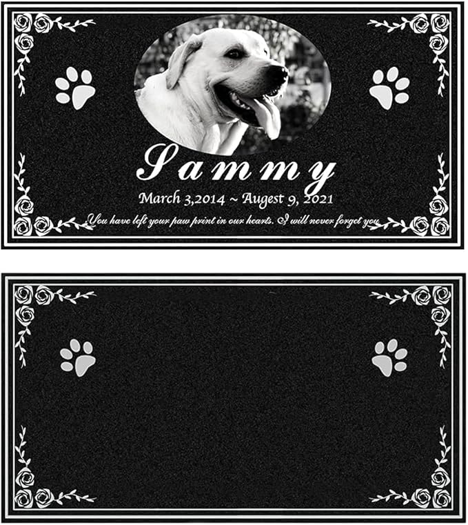 Personalized Memorial Granite Stone, headstones for Graves,Grave Markers for Cemetery, Engraved with Photo with Paw Print, Memorial Stones for Loved Ones,or Pet, Dog, Cat (Paw 3) …