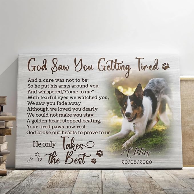 Dem Canvas Personalized Photo Canvas Prints - Pet Memorial Gift for Dog Lovers, 'God Saw You Getting Tired' - Cat Loss Sympathy Print (36x24)