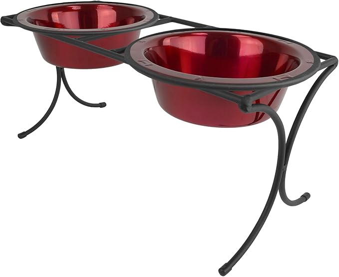 Platinum Pets Bistro Double Diner Feeder with Stainless Steel Dog Bowls, Medium, Candy Apple Red