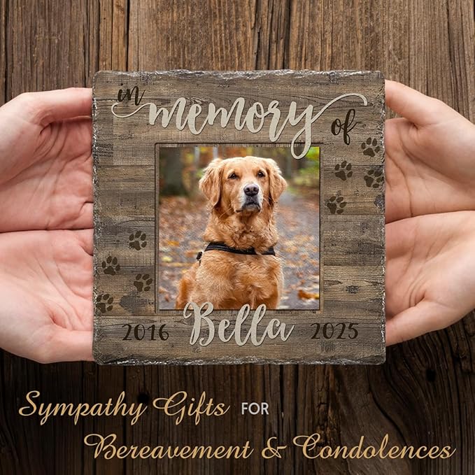 Customizable Pet Rock - Square Shape Picture Frame Gift for Loss of Cat and in Memory of Dog, Thoughtful Sympathy Gifts for Women and Mom to Keep Precious Remembrance