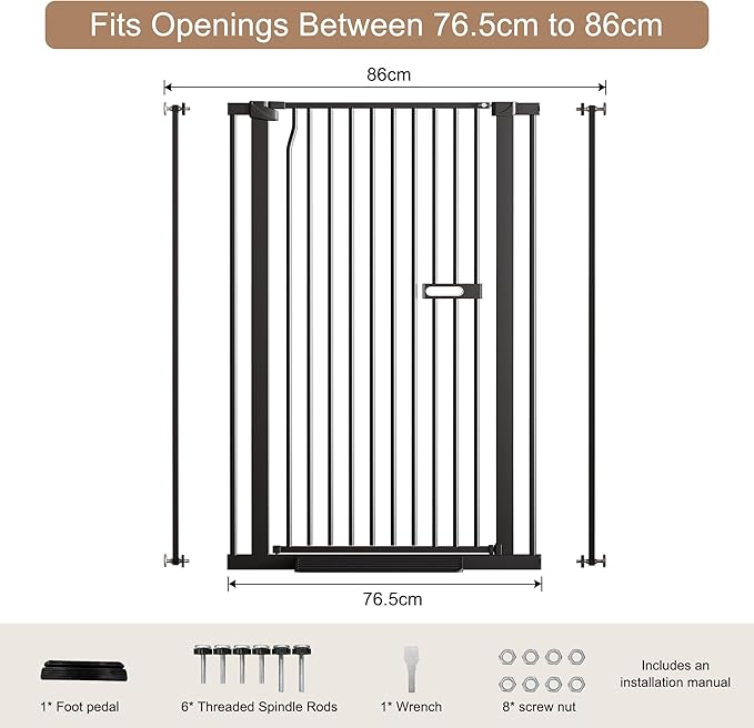 61" Extra Tall Dog Gate Indoor for Doorways, 30.1-33.8" Wide Auto Close Cat Pet Gate Indoor for Stairs, No Drilling High Pressure Mounted for Hallways/Kitchen, Narrow Bar Spacing, Black