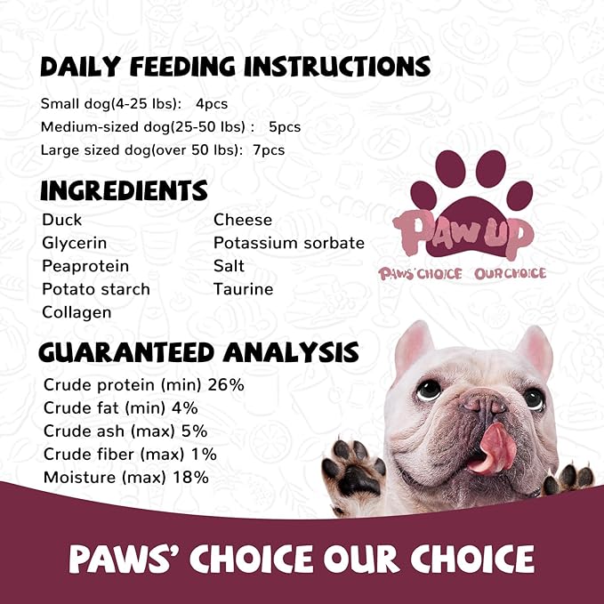 PAWUP Duck Dog Treats, Duck Sausage with Cheese, Taurine Added, Rawhide Free, Soft Dog Snack for Small & Medium Dogs Training, 12.5 oz/355 g