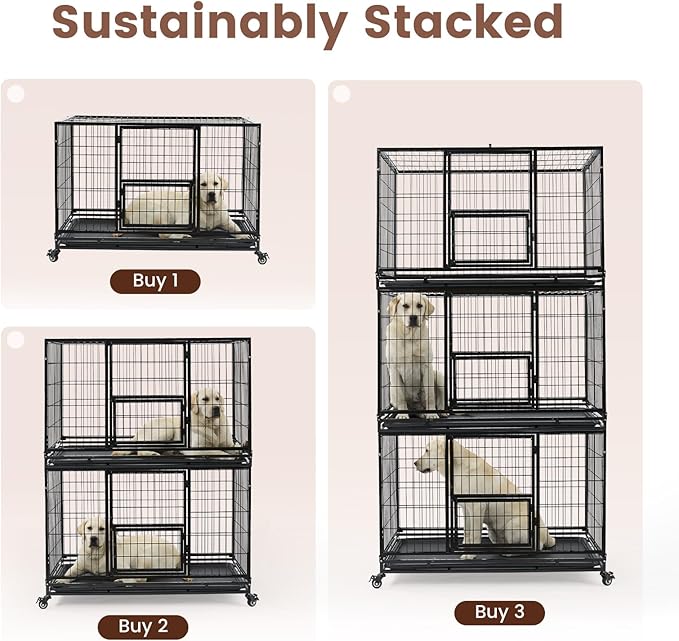Gardner Pet 32 inch Stackable Heavy Duty Dog Crate,Indestructible Escape-Proof Dog Kennel for Small Dogs,High Anxiety Dog Cage with Upgraded Lockable Wheels,Removable Tray & Triple Door,Black