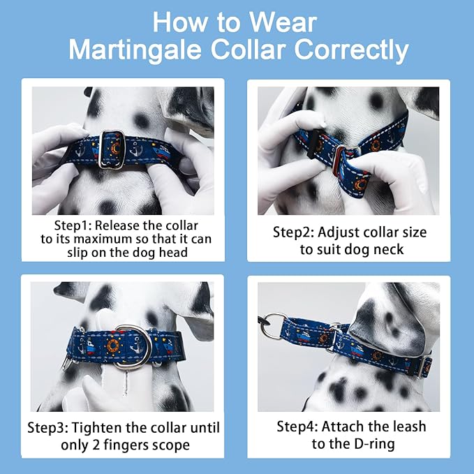 Reflective Martingale Collar for Dogs Nylon Training Collar with No Buckle, No Pull Boy Male Dog Collar for Medium Dogs(Navy Blue Sailboat,M)