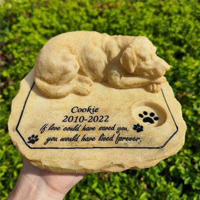 Personalized Dog Memorial Stones with Sleeping Doggie Statue, Custom Grave Stones Tombstone Headstones Engraved with Name for Loss of Dog Sympathy Gifts Outdoors Memorial Remembrance Gifts