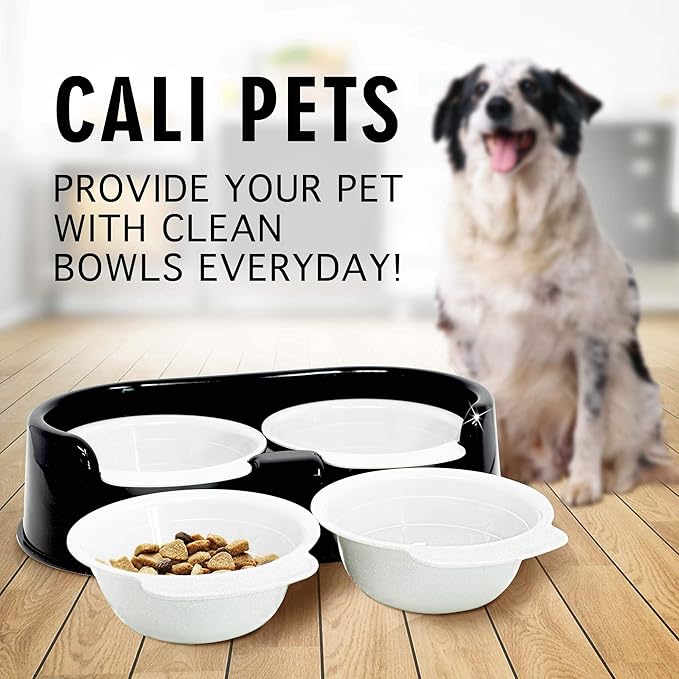 Cali Pets Clean Feeder Pet Bowls with Stand | Interchangeable Large Dog Food Bowls or Cat Feeder Bowl Set | BPA Free Plastic Pet Feeding Station