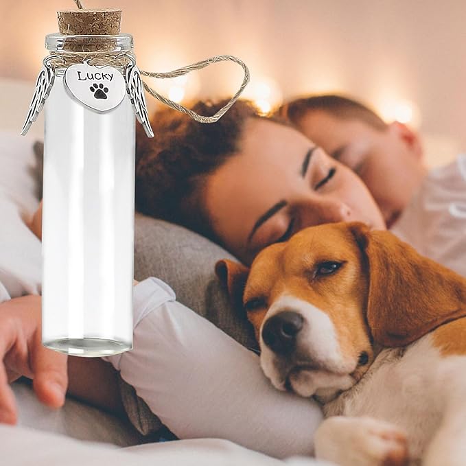 Pet Hair Memorial Bottle,Glass Vial for Ashes Or Hair Dog Or Cat Keepsake Pet Loss Gift (Custom Name)