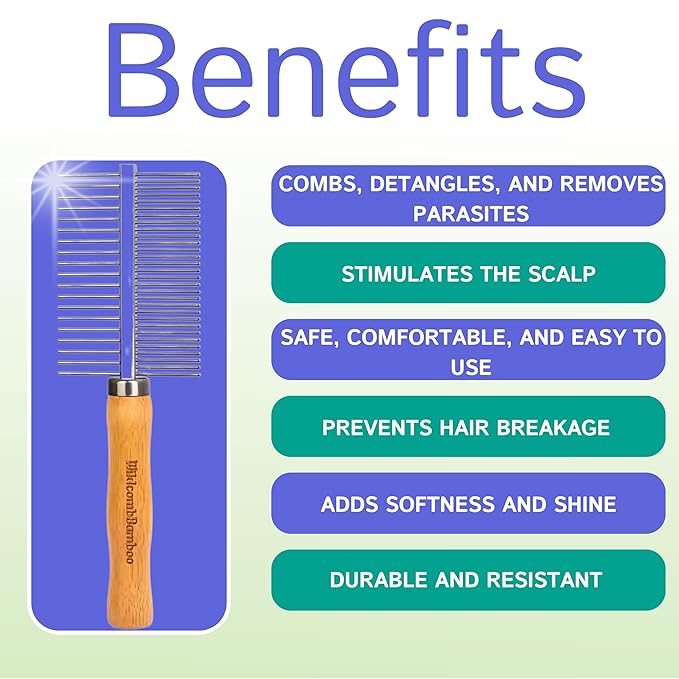Bamboo Dog & Cat Grooming Comb Dual-Sided Stainless Steel Teeth Wide & Fine Detangling & Deshedding Comb for Undercoat Removal Eco-Friendly Handle Reduces Shedding For Long Medium & Short Hair