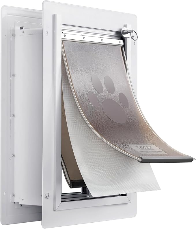VEVOR 3-Flap Pet Door for Wall, Metal Frame with Lock, Energy-Efficient Insulated Pet Door, Easy to Install in Interior or Exterior Walls, Dog Door for Medium Dogs (White-Medium)