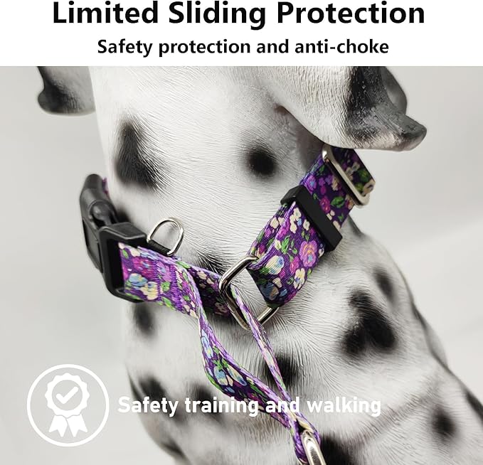 Martingale Collar for Dogs with Buckle Floral No Pull Training Dog Collars (Purple Floral, XLarge)