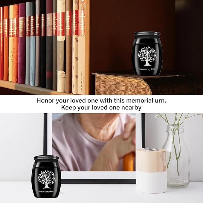 Small Keepsake Urns for Pet Ashes, 1.58 Inch Mini Cremation Urns for Ashes with Tree of Life Pattern,Stainless Steel Decorative Memorial Mini Funeral Urn for Ash (Tree of Life-2 Pack)