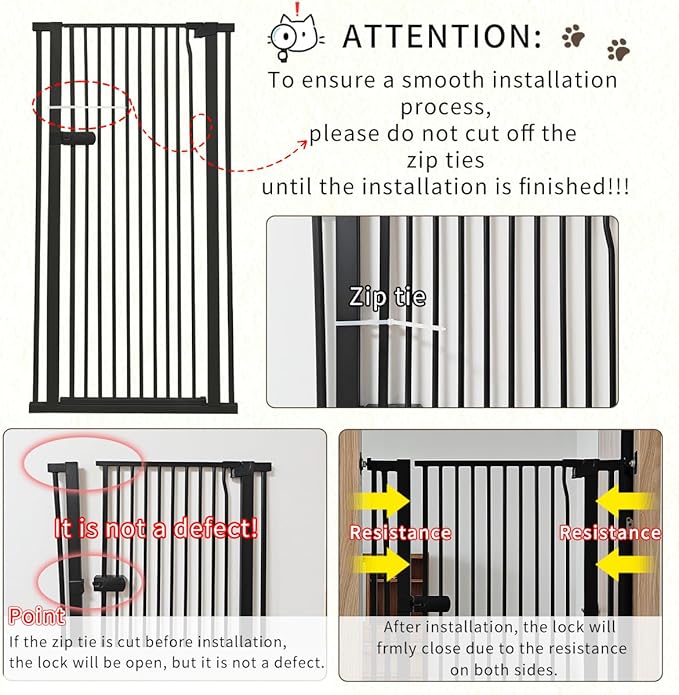 Lumizone Extra Tall Cat Gate 61.02" High Pressure Mounted Extra Wide 2025 New (17 Sizes) 1.37" Gap No Drilling Auto-Close One-Handed Operation Tall Pet Gate for Dogs(Black, 61.02" H x 34.25"-38.38" W)