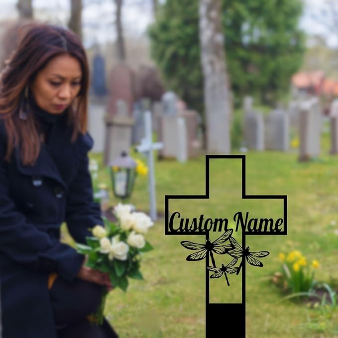 Metal Cross Garden Stake Personalized, Grave Marker for Human, Memorial Cross Stake for Loved One, Outdoor Metal Cross Yard Plaque, Sympathy Plaque Marker