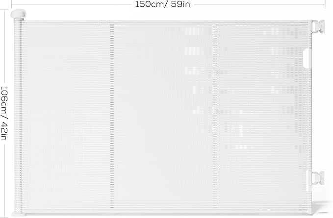 Retractable Baby Gate for Stairs, 42" Tall X 59" Wide Mesh Dog Gate Indoor, Child Gate for Doorways, Hallways, Deck, Indoor Outdoor Pet Baby Safety Essentials for Home, White