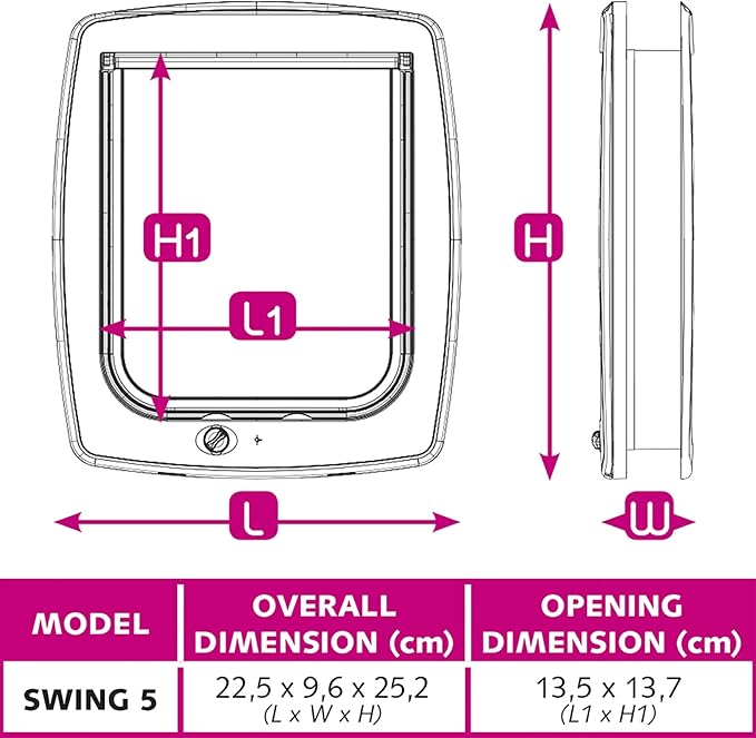 Ferplast Cat Flap, Dog Flap, Door for Cats and Small Dogs, 4-way Controllable Entry and Exit, Protection against Air Draughts, Universal Installation, Partial Tunnel, SWING 5 Small Size, Pet Door,Grey