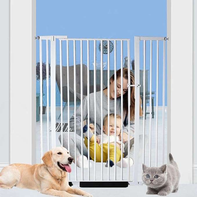 55.1 inch Extra Tall Pet Gate, Extra Wide 29.92"- 43" Adjustable Dog Gates, Pressure Mounted Walk Through Swing Safety Tall Cat Gate for Doorways, Stairs, Kitchen(White)
